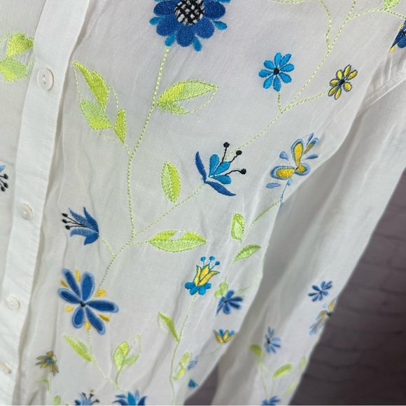 David Brooks Floral Embroidered sheer White  Button-Down Shirt sz (L) - Picture 5 of 7
